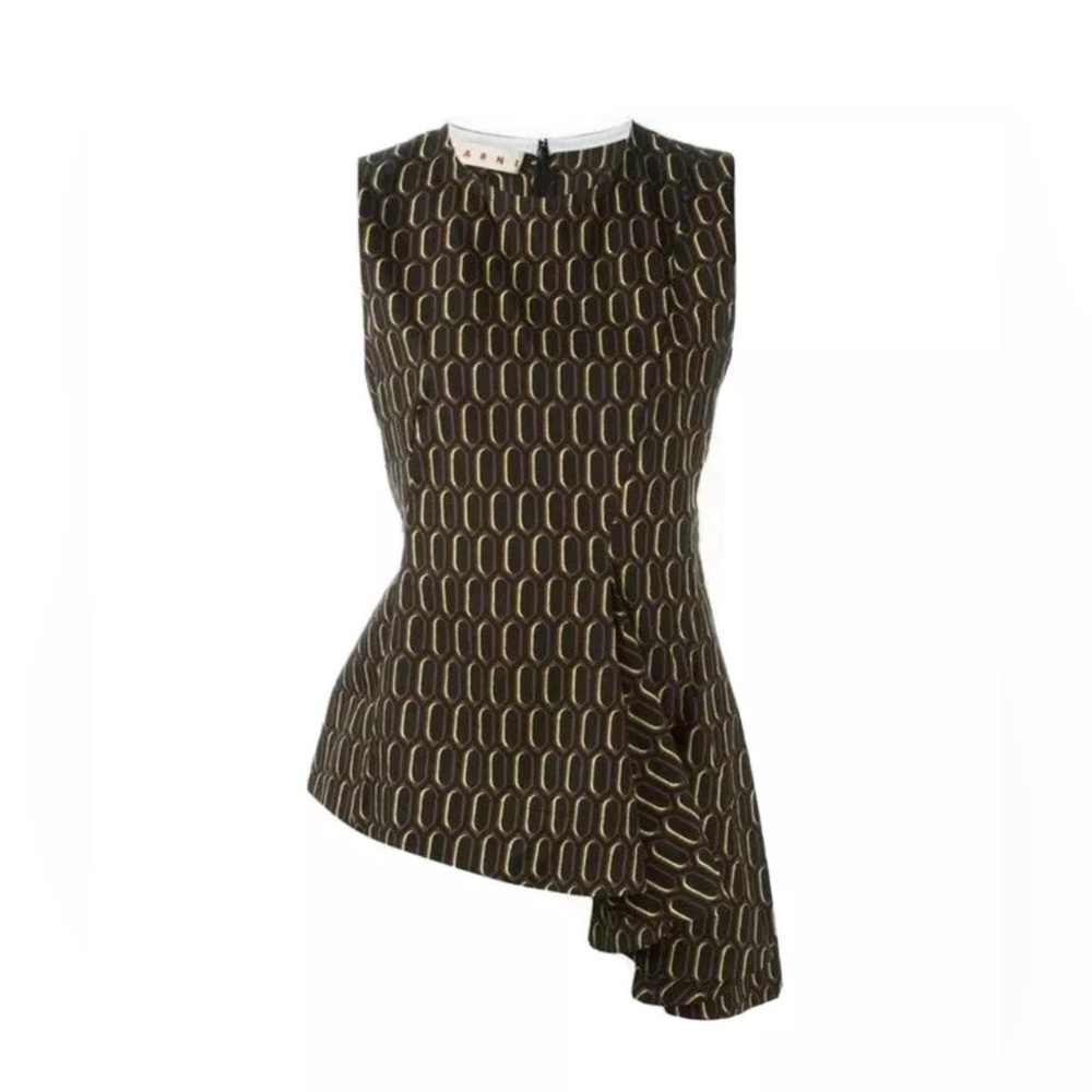 MARNI black/brown printed asymmetric top SZ 38